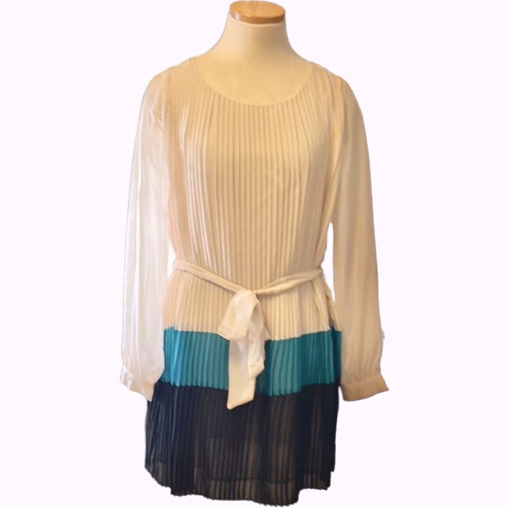 Romeo and Juliet Couture Pleated Belted Dress, Medium